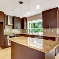 What color countertop goes well with brown cabinets?